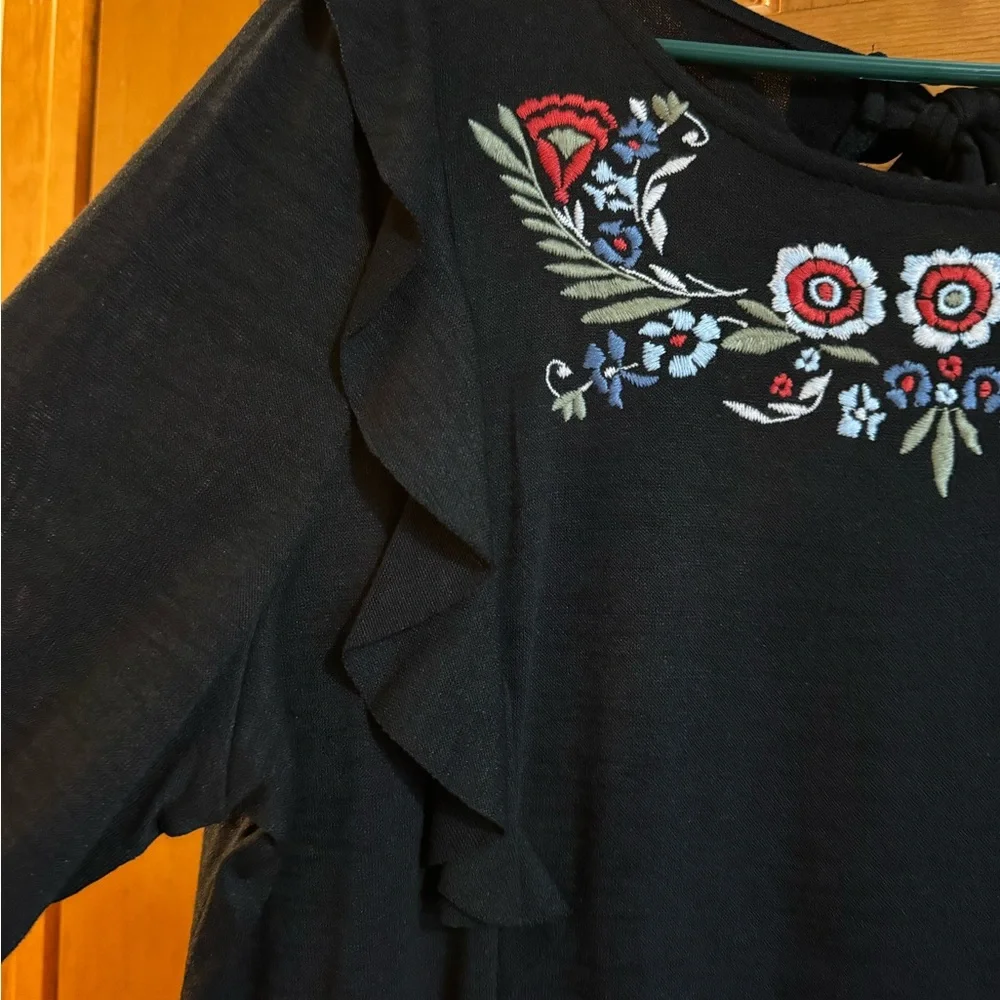 Lauren Conrad Women Black Sunshine Revival Embroidered Floral Neck Trim NEW XXL - Picture 3 of 7